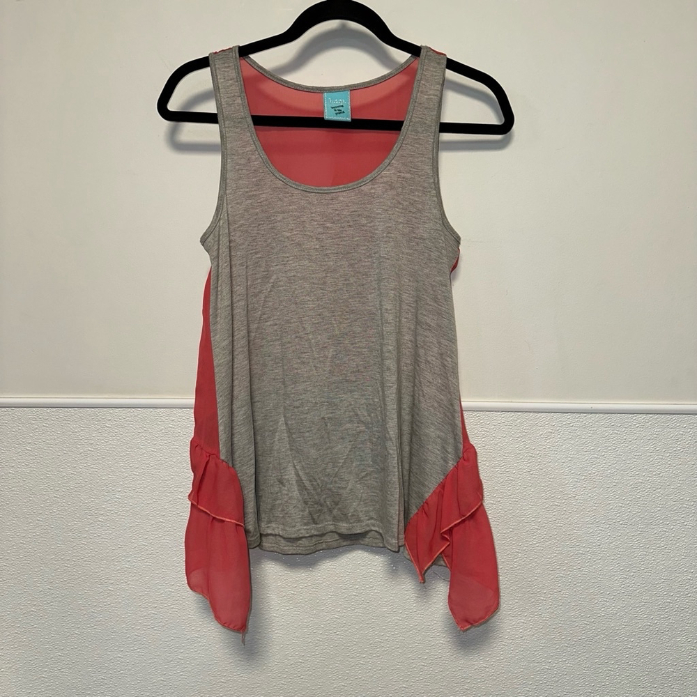 Women's H.I.P. Tank Top Size S Gray and Coral ruffles